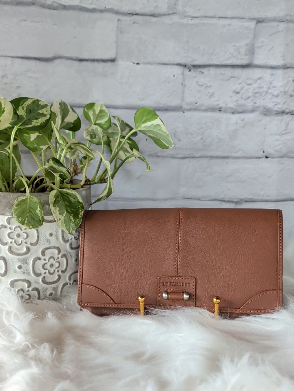 Le Tanneur Tan Leather Fold-Over Wallet